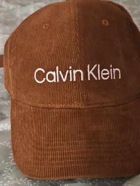 Calvin Klein Corduroy Cap in Chestnut Brown with White Script
